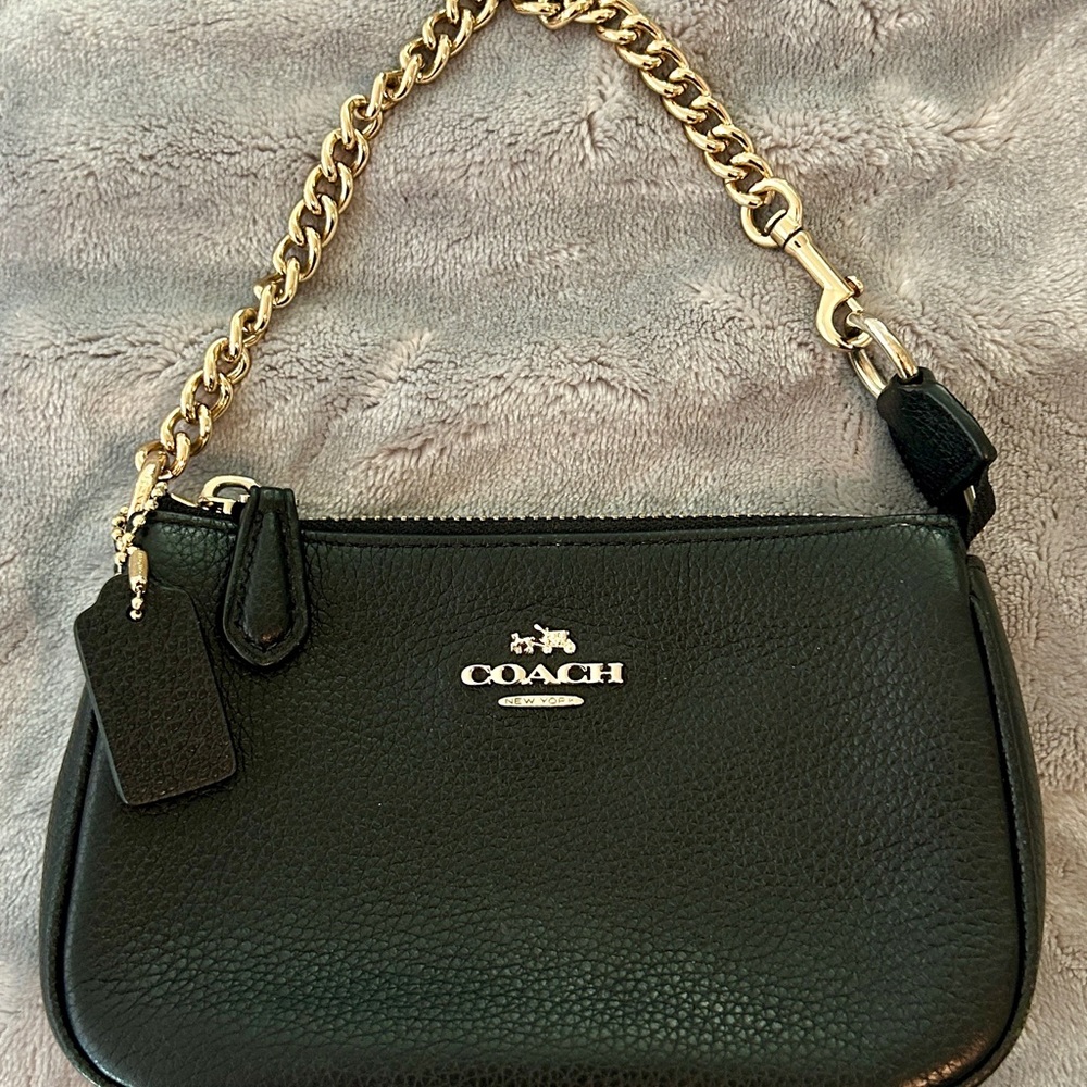Coach Nolita Black Leather Wristlet with Gold Chain